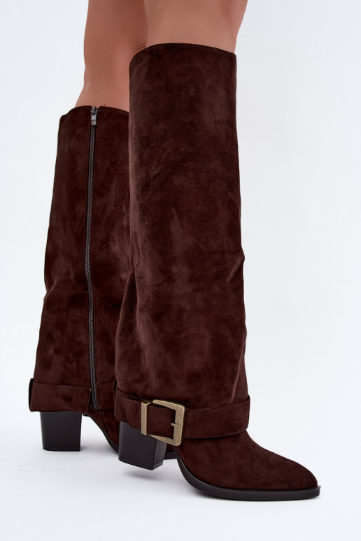knee-high boots with heels and buckles in brown color Mirea