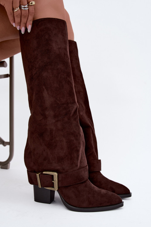 knee-high boots with heels and buckles in brown color Mirea