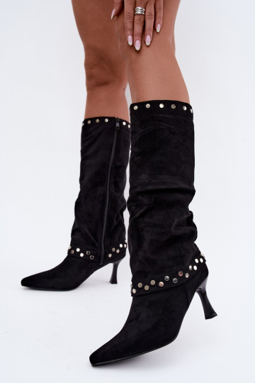 Black insulated long boots with decoration Tai turiris