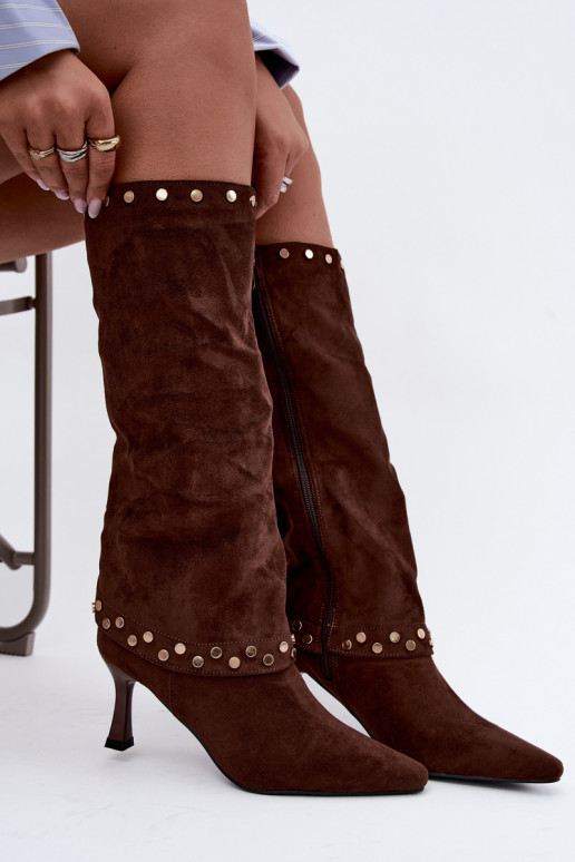 Brown insulated long boots with decoration Tai turiris