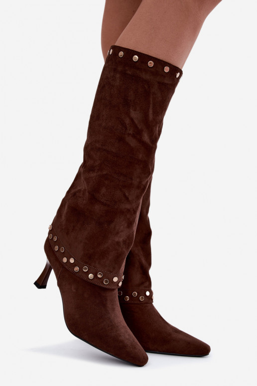 Brown insulated long boots with decoration Tai turiris