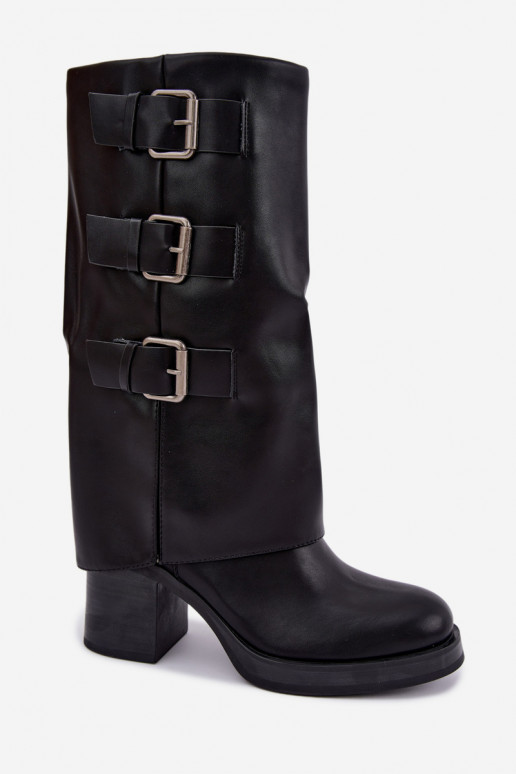 Warm black long boots with buckles Astrella