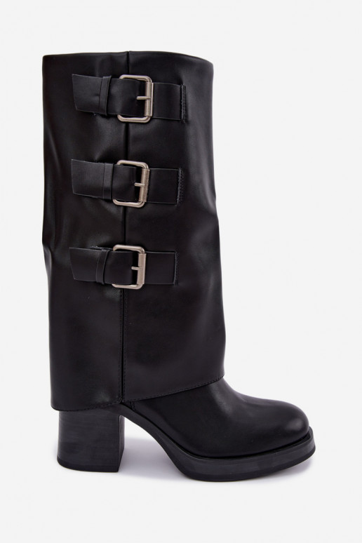 Warm black long boots with buckles Astrella