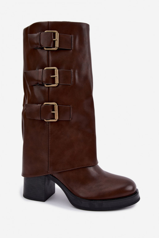 Warm brown long boots with buckles Astrella
