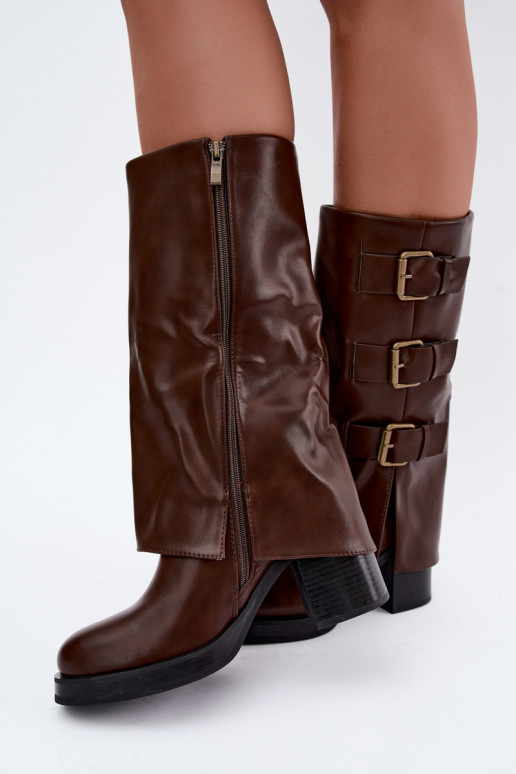 Warm brown long boots with buckles Astrella