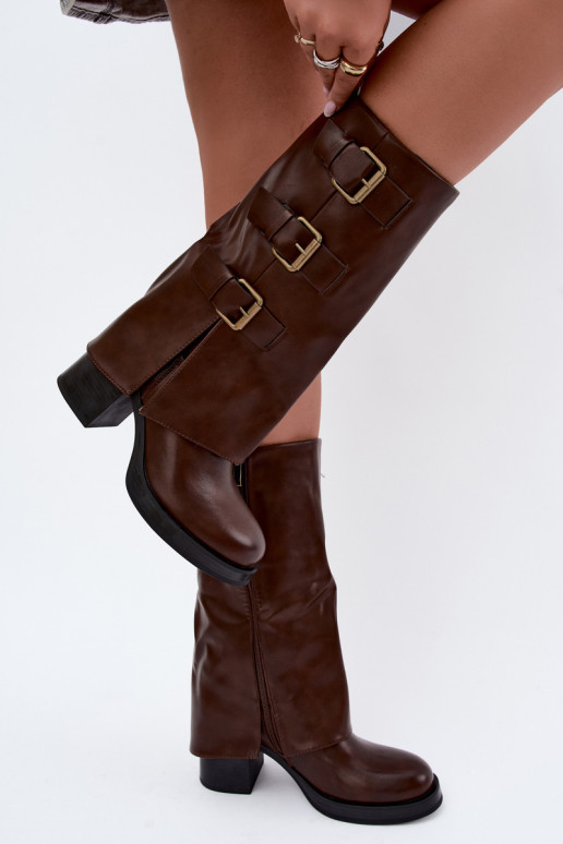 Warm brown long boots with buckles Astrella