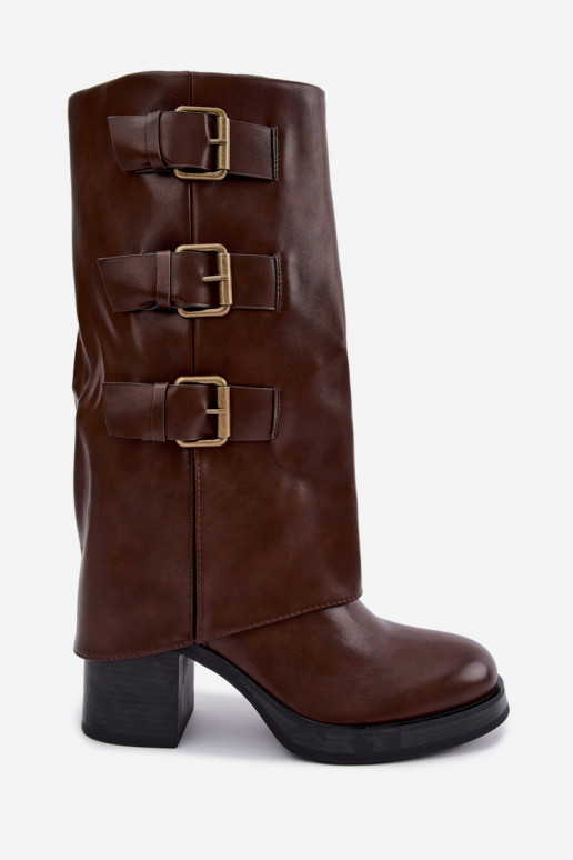 Warm brown long boots with buckles Astrella