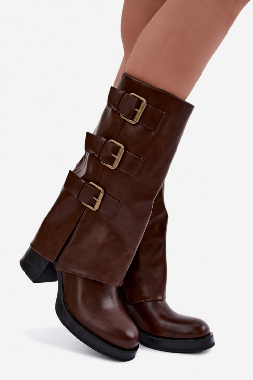 Warm brown long boots with buckles Astrella