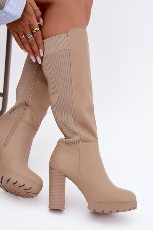 Sand insulated long boots with heels Hespera
