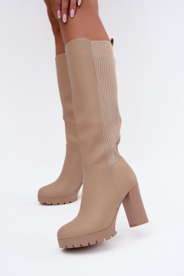 Sand insulated long boots with heels Hespera 2
