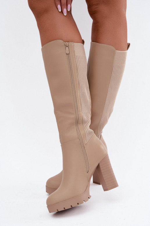 Sand insulated long boots with heels Hespera