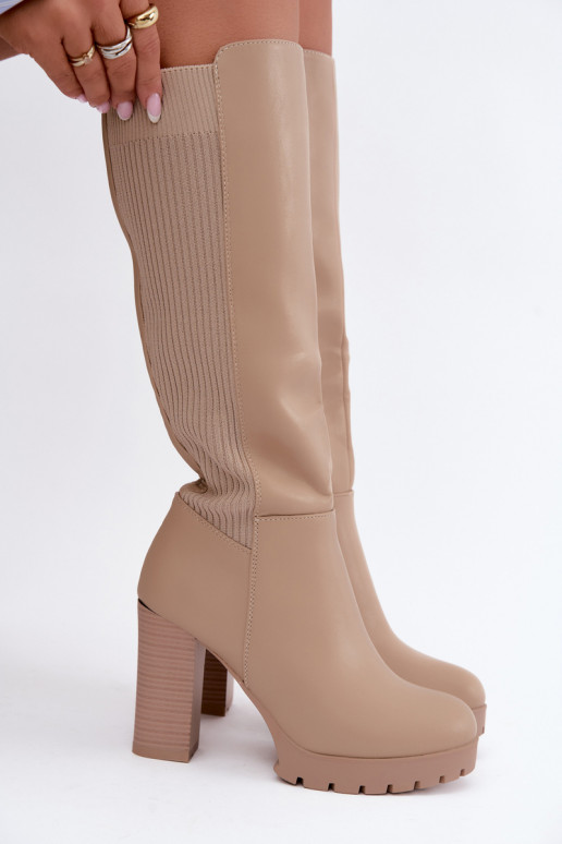 Sand insulated long boots with heels Hespera