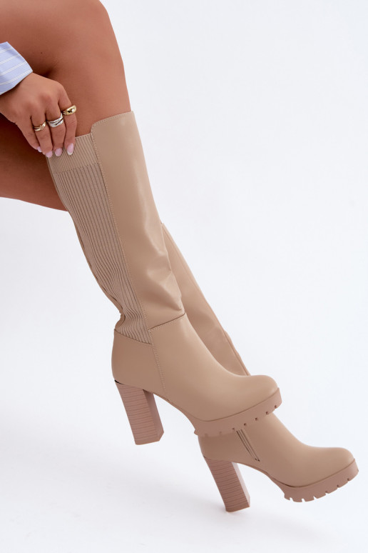 Sand insulated long boots with heels Hespera