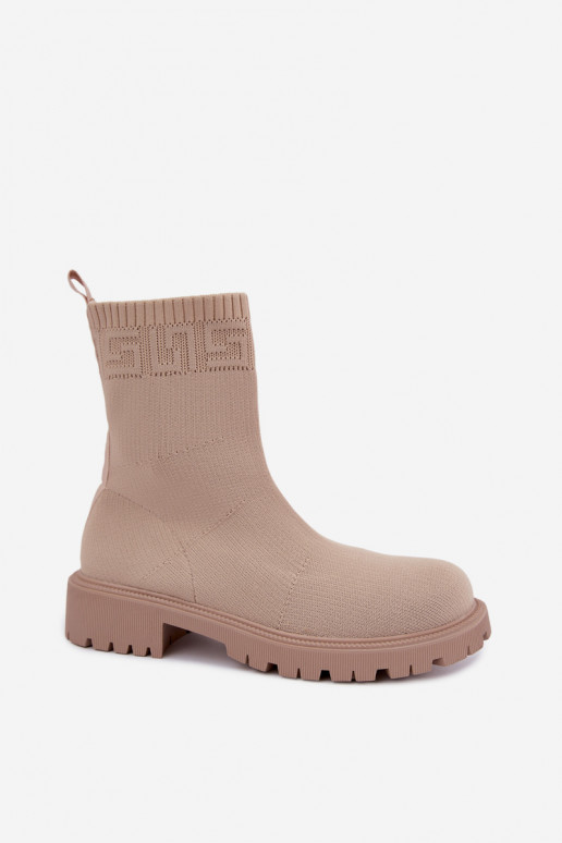 Sand sock-style ankle boots with wide heels Isaline