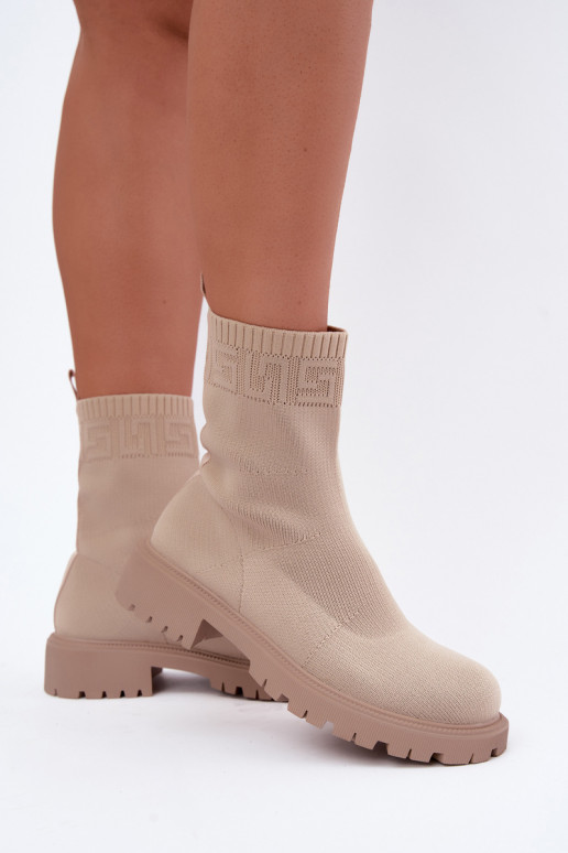 Sand sock-style ankle boots with wide heels Isaline