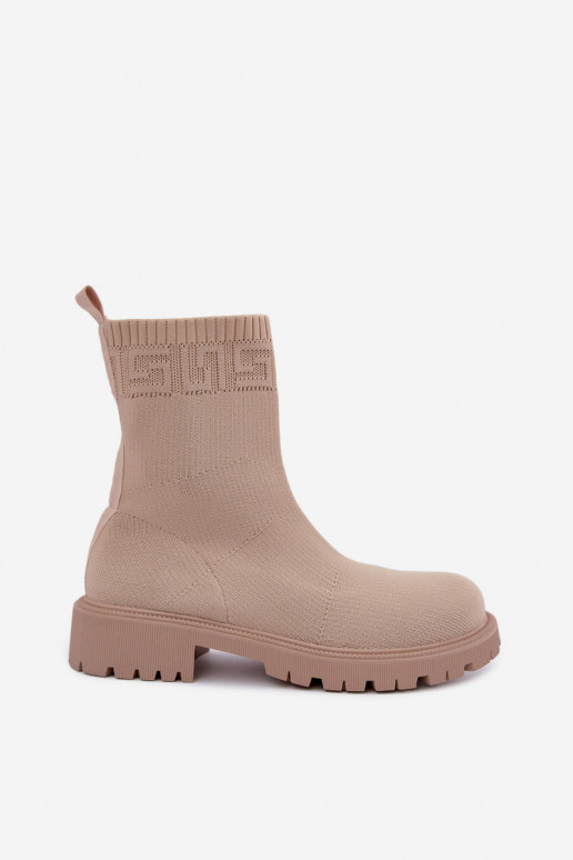 Sand sock-style ankle boots with wide heels Isaline