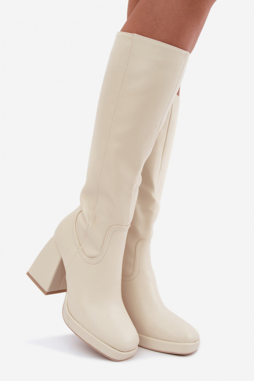 Sand insulated long boots with heels Leonelle