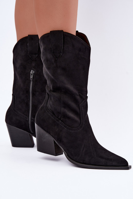 Black cowboy-style insulated ankle boots with heels Serenza