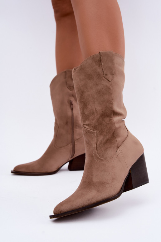 Sand cowboy-style insulated ankle boots with heels Serenza