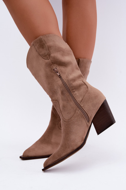 Sand cowboy-style insulated ankle boots with heels Serenza