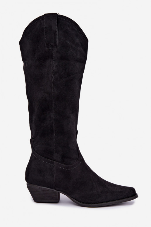 Black cowboy knee-high boots with low heel Grisel