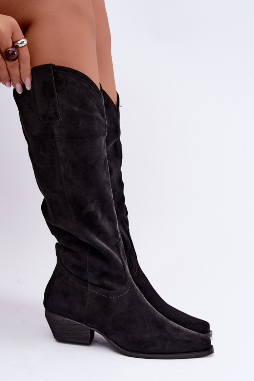 Black cowboy knee-high boots with low heel Grisel