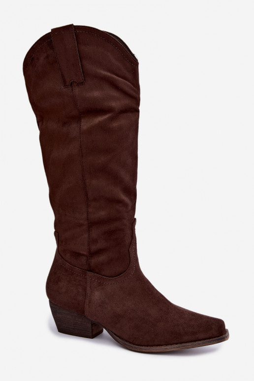 Chocolate cowboy knee-high boots with low heel Grisel