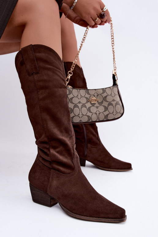 Chocolate cowboy knee-high boots with low heel Grisel