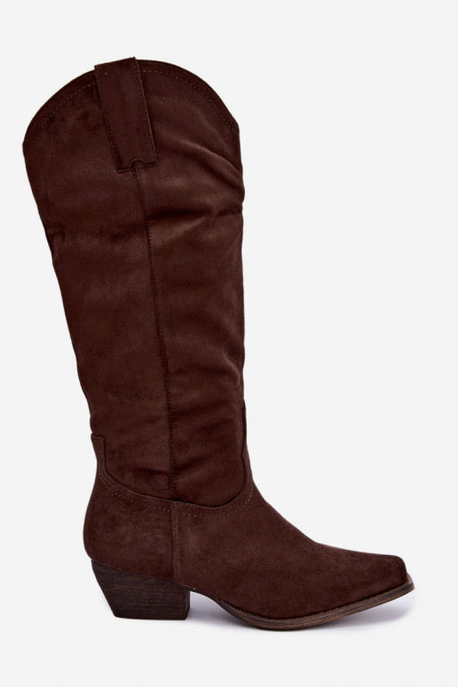 Chocolate cowboy knee-high boots with low heel Grisel