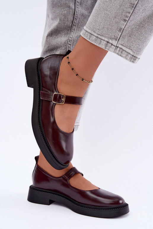 Bordowe buty z szerokimi obcasami Lareine