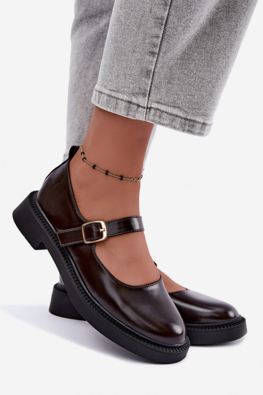 Šokolado spalvos batai su plačiais kulniukais Lareine