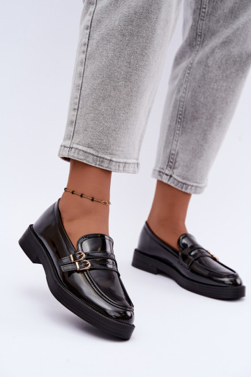 Black women's moccasins with straps Perline 2