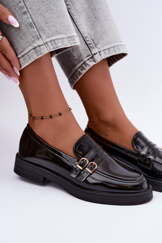 Black women's moccasins with straps Perline