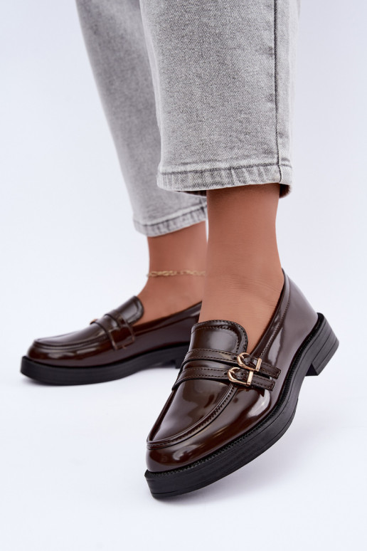 Chocolate women's moccasins with straps Perline