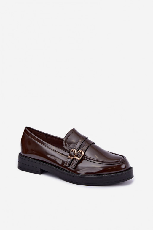 Chocolate women's moccasins with straps Perline