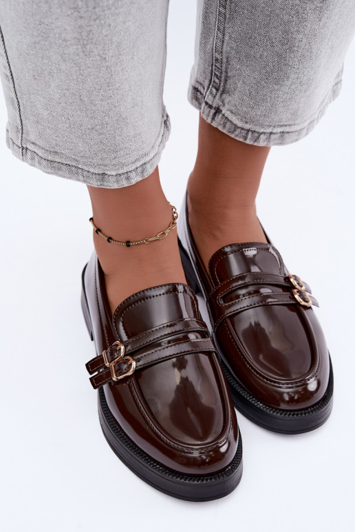 Chocolate women's moccasins with straps Perline