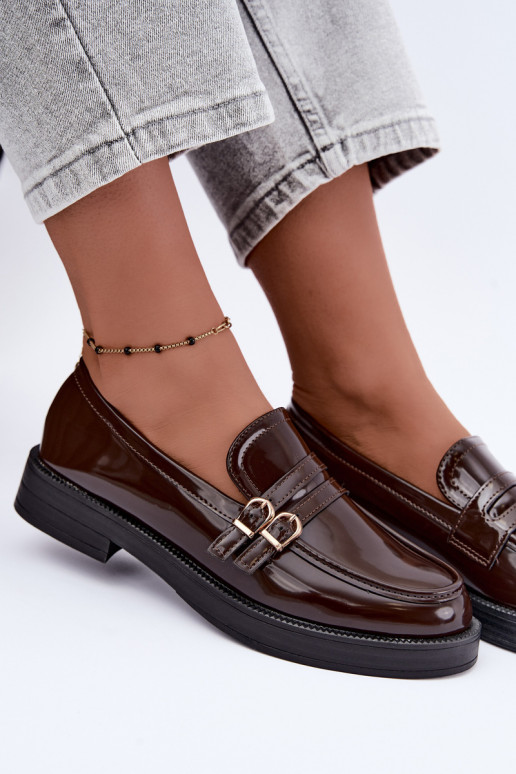 Chocolate women's moccasins with straps Perline