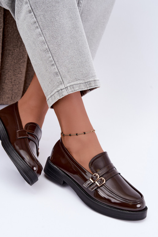 Chocolate women's moccasins with straps Perline