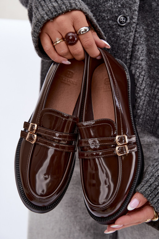 Chocolate women's moccasins with straps Perline