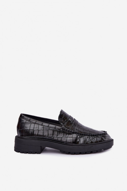 Black moccasins with embossing Rhosyn