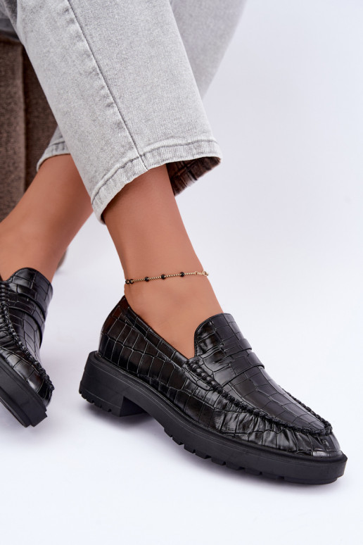 Black moccasins with embossing Rhosyn
