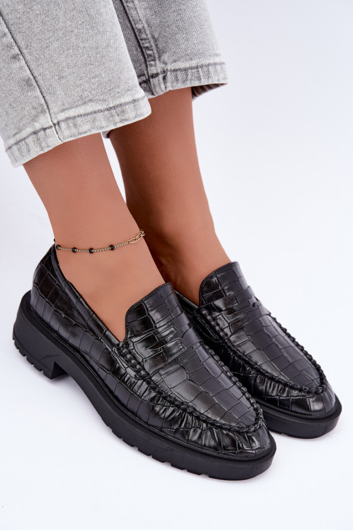 Black moccasins with embossing Rhosyn