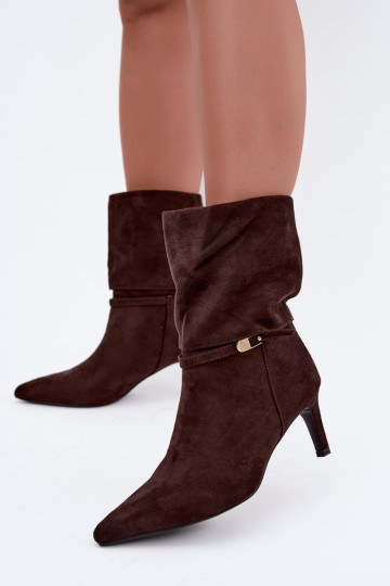 Eponine warm slip-on ankle boots with thin heels in chocolate 2