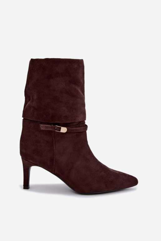 Eponine warm slip-on ankle boots with thin heels in chocolate