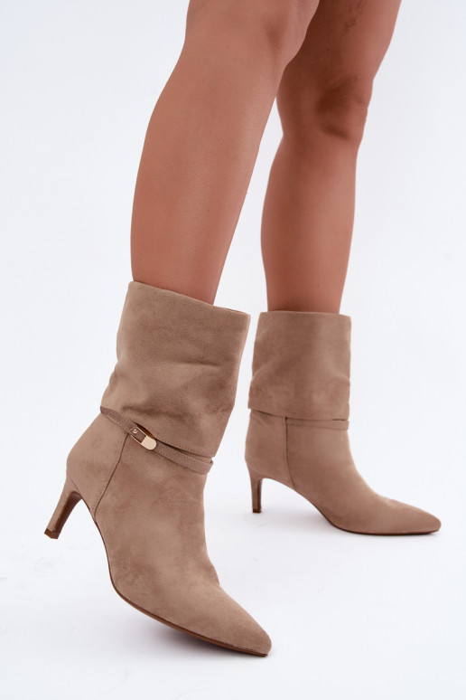 Eponine warm slip-on ankle boots with thin heels in sand