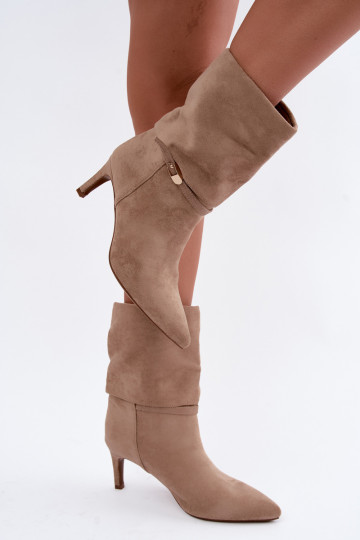 Eponine warm slip-on ankle boots with thin heels in sand 2