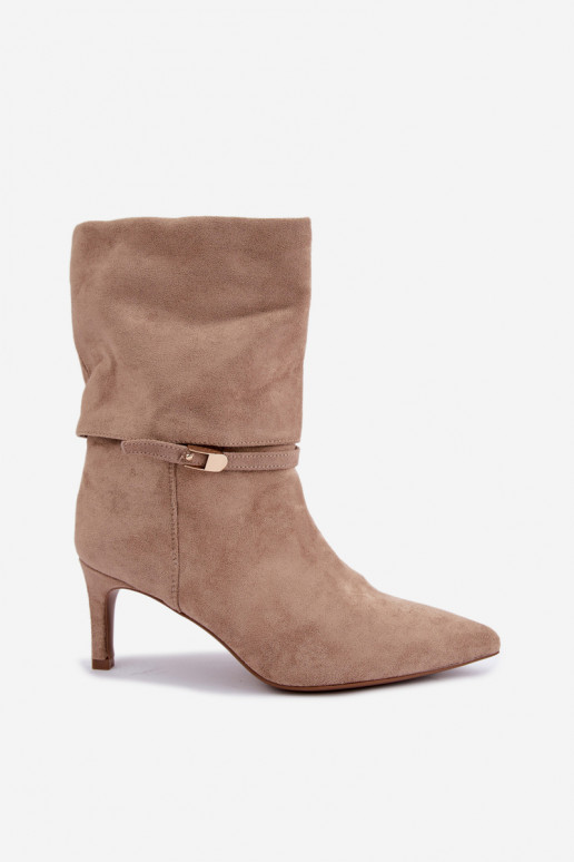 Eponine warm slip-on ankle boots with thin heels in sand