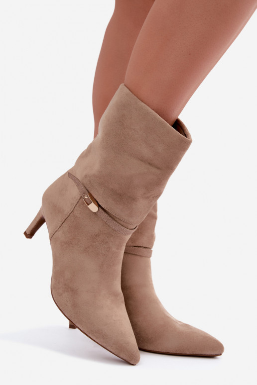Eponine warm slip-on ankle boots with thin heels in sand
