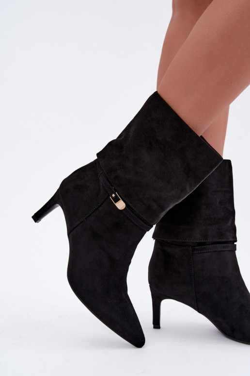 Eponine warm slip-on ankle boots with thin heels in black