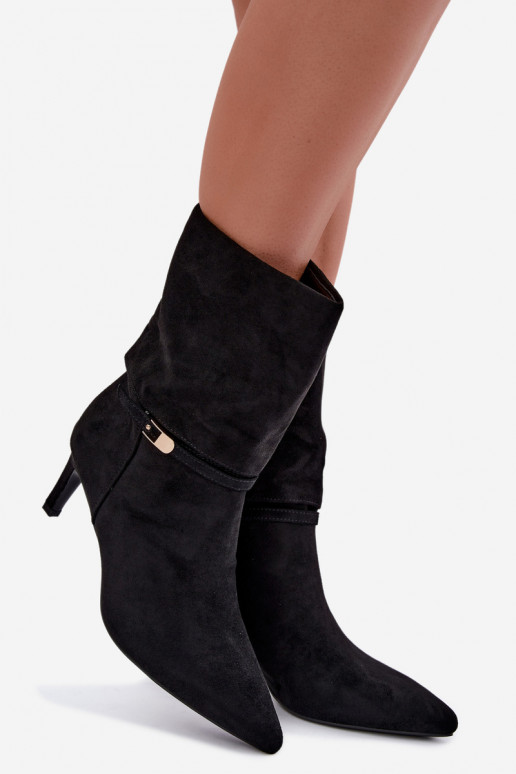 Eponine warm slip-on ankle boots with thin heels in black